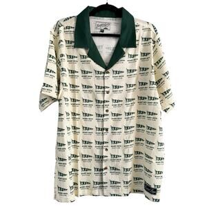 NWOT Bogey Boys by Macklemore Flag Print Button Up Golf Shirt Ivory/Green Size M